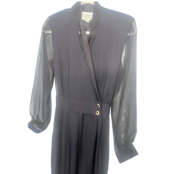 Vtg Sheer Sleeved Tuxedo Pant Jumpsuit 10 Menswear Whimsigoth Old Money Ladylike - Picture 3 of 5